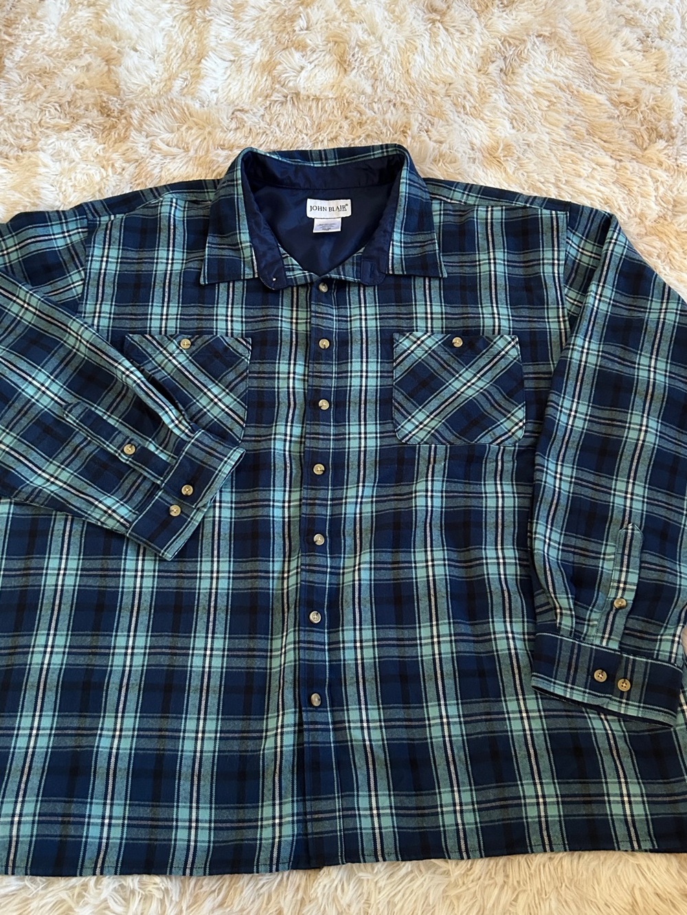 John Blair Men's Teal & Navy Plaid Button-Down Shirt
